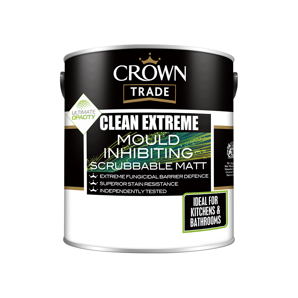 Crown Trade Clean Extreme Mould Inhibiting Scrubbable Matt - Crown Paints  Professional